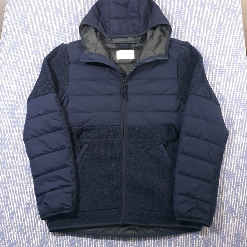 REI Jacket Mens Small Full Zip Hooded Hiking Outdoor Nylon Blend Fleece Puffer
